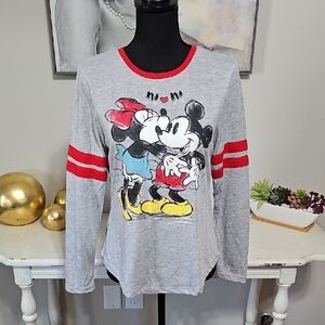 🐭 Disney Varsity Stripe Long Sleeve Tee Gray M